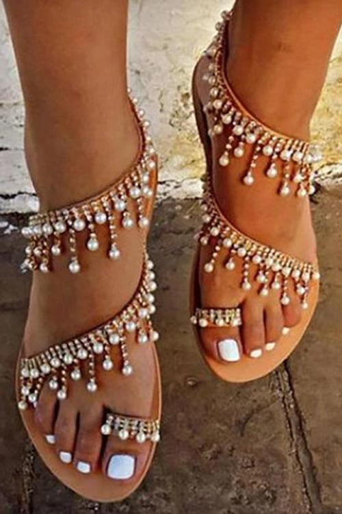 Stylish Beads Flat Sandal