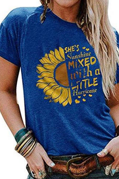 Sunflower Letter Round Neck Short Seeves T-Shirt