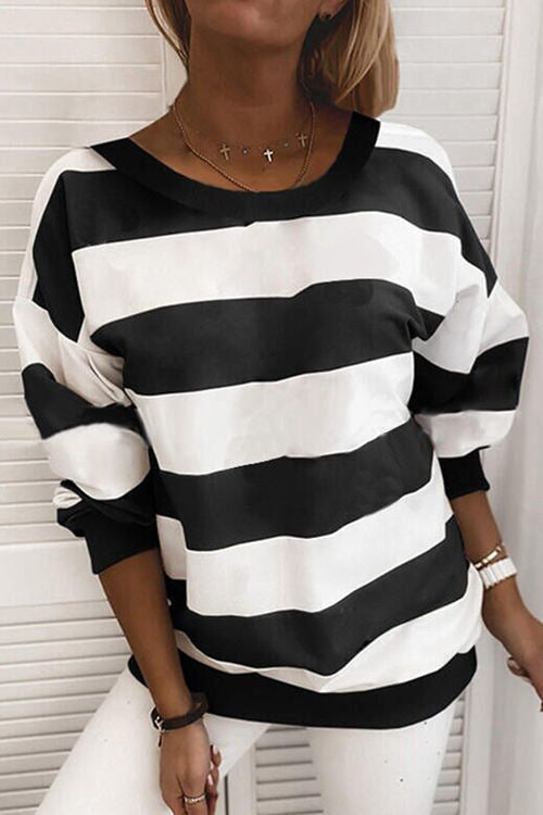 Thick Striped Printed Long-Sleeved Loose Shirt