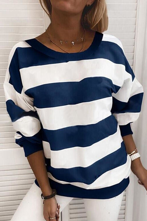 Thick Striped Printed Long-Sleeved Loose Shirt