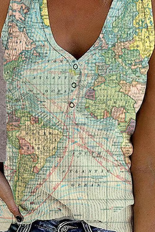 Abstract Cold Shoulder World Map Vest