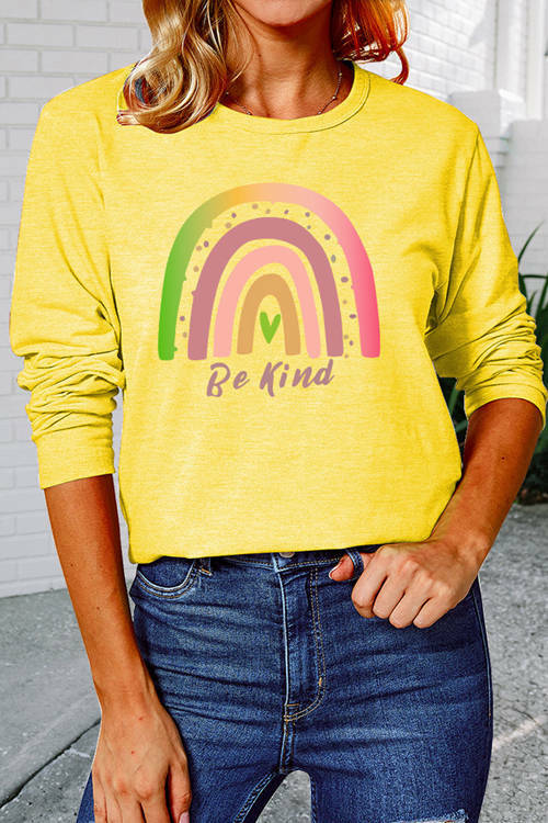 Be Kind Gradient Rainbow Pattern Printed Long-Sleeved T-Shirt