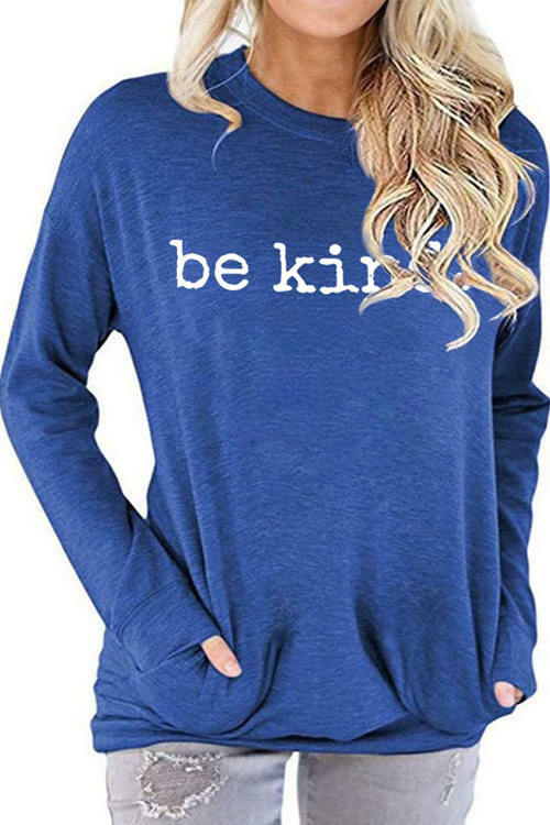 Be Kine Letter Print Round Neck Long Sleeve T-Shirt