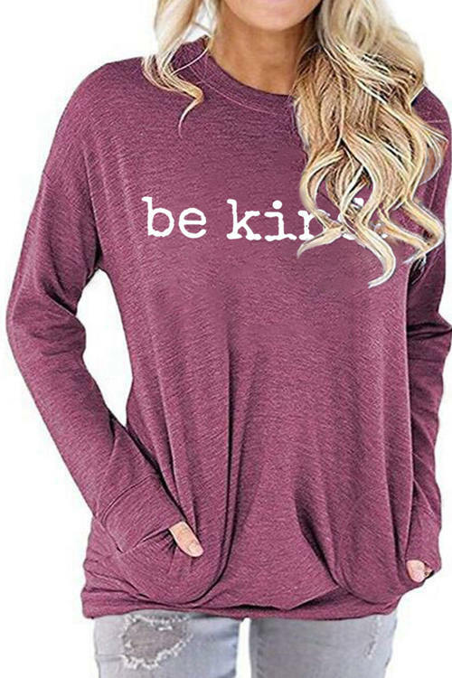 Be Kine Letter Print Round Neck Long Sleeve T-Shirt