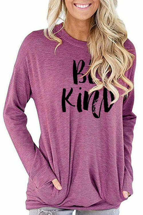 Be Kind Printed Pocket  Long Sleeve T-Shirt