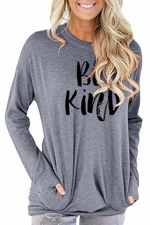 Be Kind Printed Pocket  Long Sleeve T-Shirt