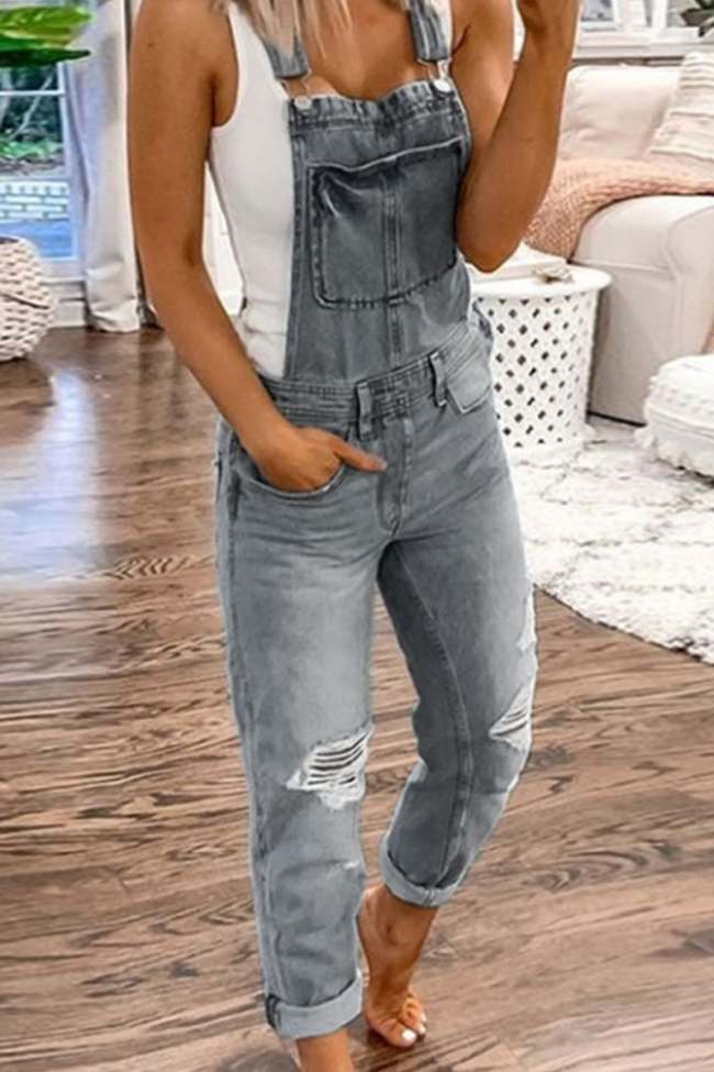 Casual Solid Ripped Regular Jumpsuits(3 Colors)