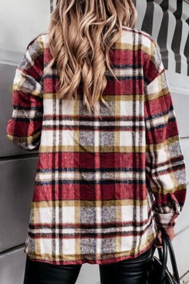 Fashion Casual Plaid Patchwork Turndown Collar Tops(3 Colors)