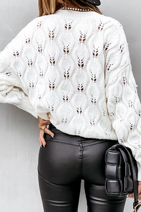 Casual Solid Hollowed Out Beading O Neck Sweaters
