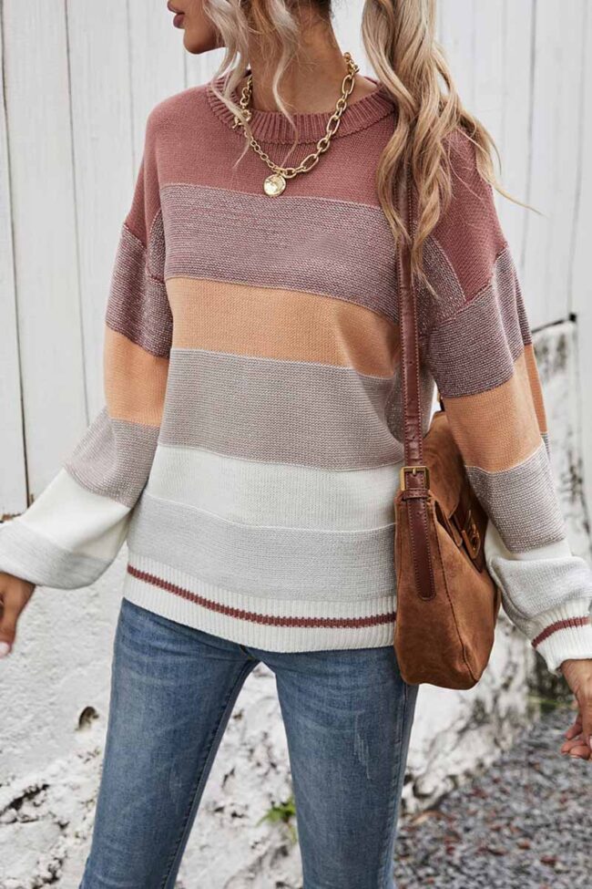 Fashion Casual Striped Pullovers O Neck Sweaters