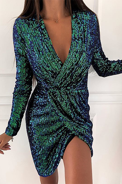 Fashion Elegant Solid Patchwork Fold V Neck Evening Dress Dresses(8 Colors)