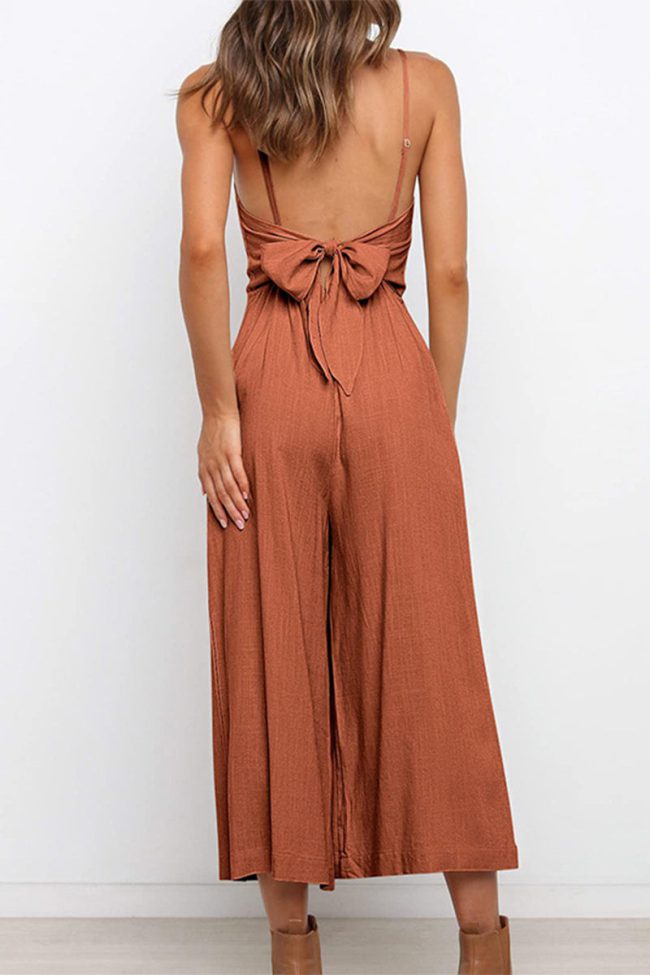 Casual Solid Solid Color Square Collar Loose Jumpsuits