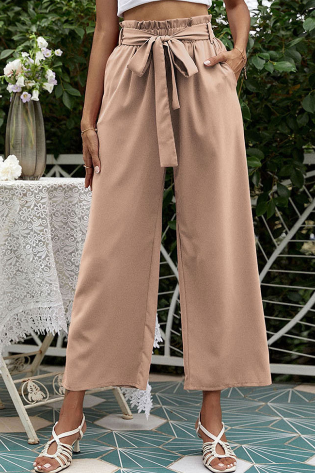 Casual Solid Split Joint Loose Mid Waist Wide Leg Solid Color Bottoms