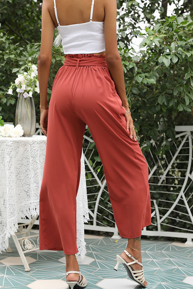 Casual Solid Split Joint Loose Mid Waist Wide Leg Solid Color Bottoms