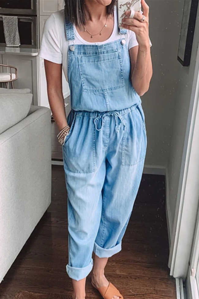 Casual Solid Split Joint Spaghetti Strap Harlan Jumpsuits
