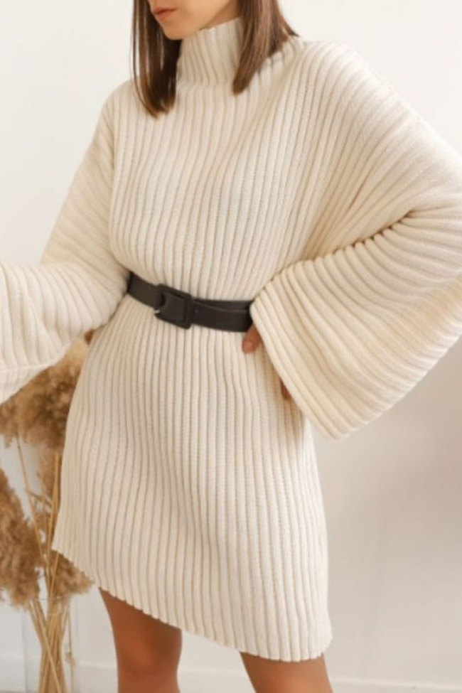 Casual Solid Split Joint Turtleneck Straight Dresses(4 colors)