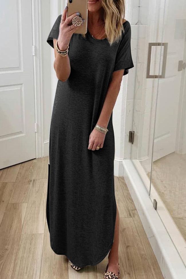 Casual Solid Split Joint V Neck Straight Dresses(3 colors)