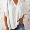 Casual Solid Split Joint V Neck T-Shirts(6 colors)