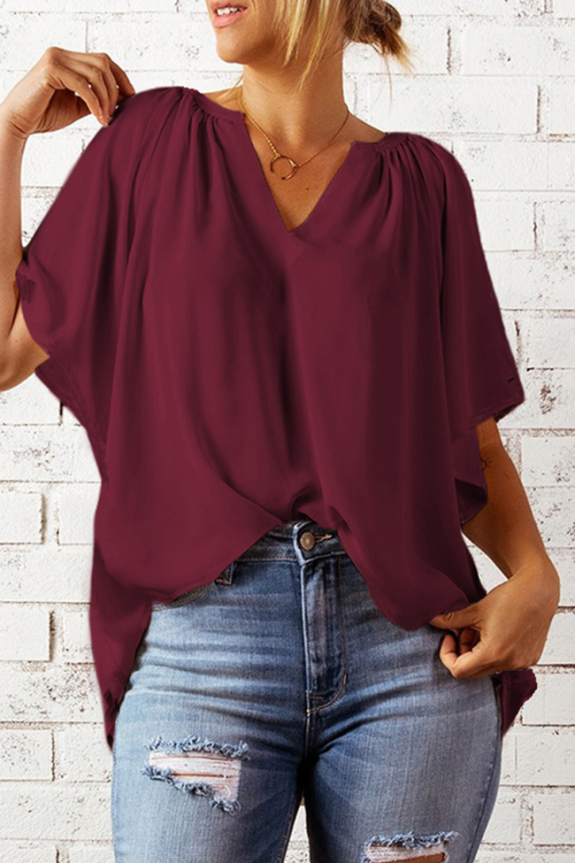 Casual Solid Split Joint V Neck T-Shirts(6 colors)