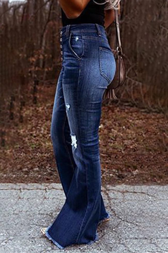Casual Street Solid Color Straight Denim Jeans