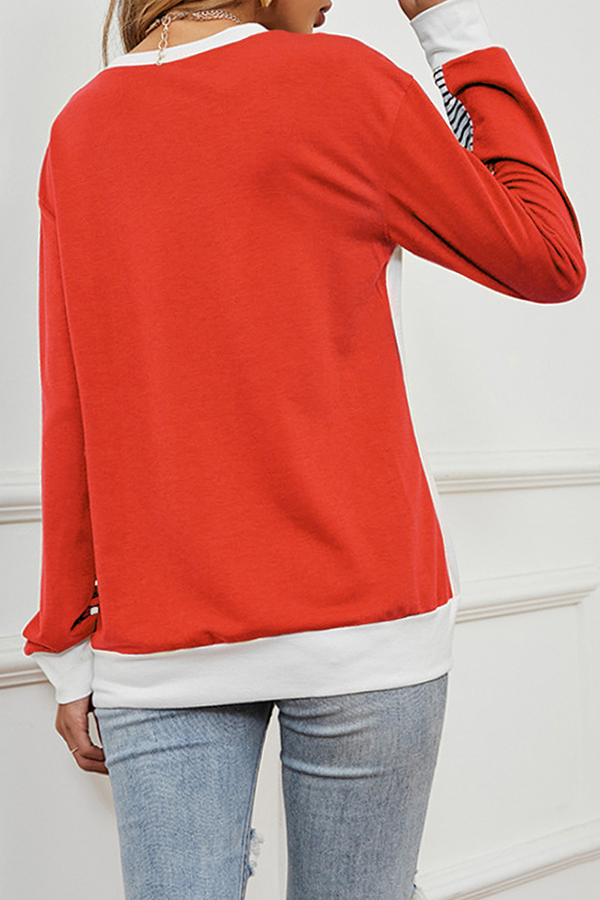 Casual Striped Split Joint  Contrast O Neck Tops