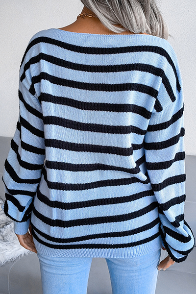 Casual Striped Split Joint  Contrast Off the Shoulder Tops