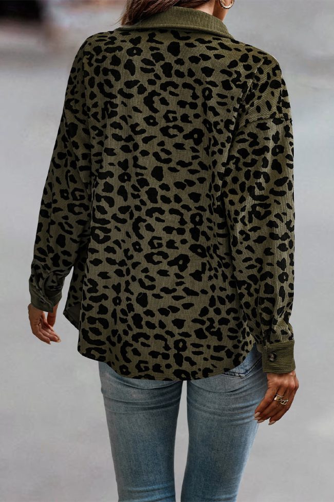 Casual Sweet Leopard Pocket Turndown Collar Tops(4 Colors)