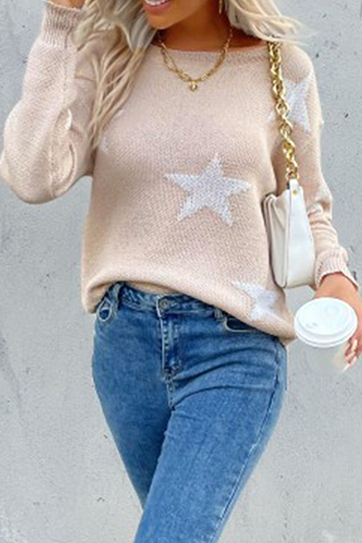Casual The stars Split Joint O Neck Tops