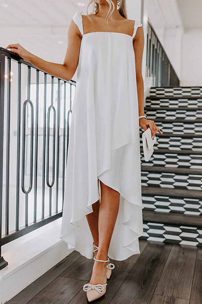 Casual Vacation Solid Asymmetrical Off the Shoulder Sling Dress Dresses