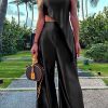 Casual Vacation Solid Patchwork Oblique Collar Sleeveless Two Pieces