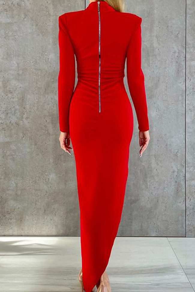Celebrities Elegant Solid Asymmetrical Zipper Half A Turtleneck One Step Skirt Dresses