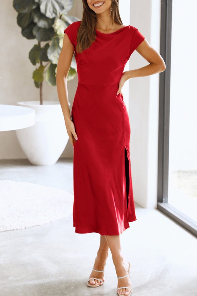 Celebrities Elegant Solid Hollowed Out Solid Color A Line Dresses