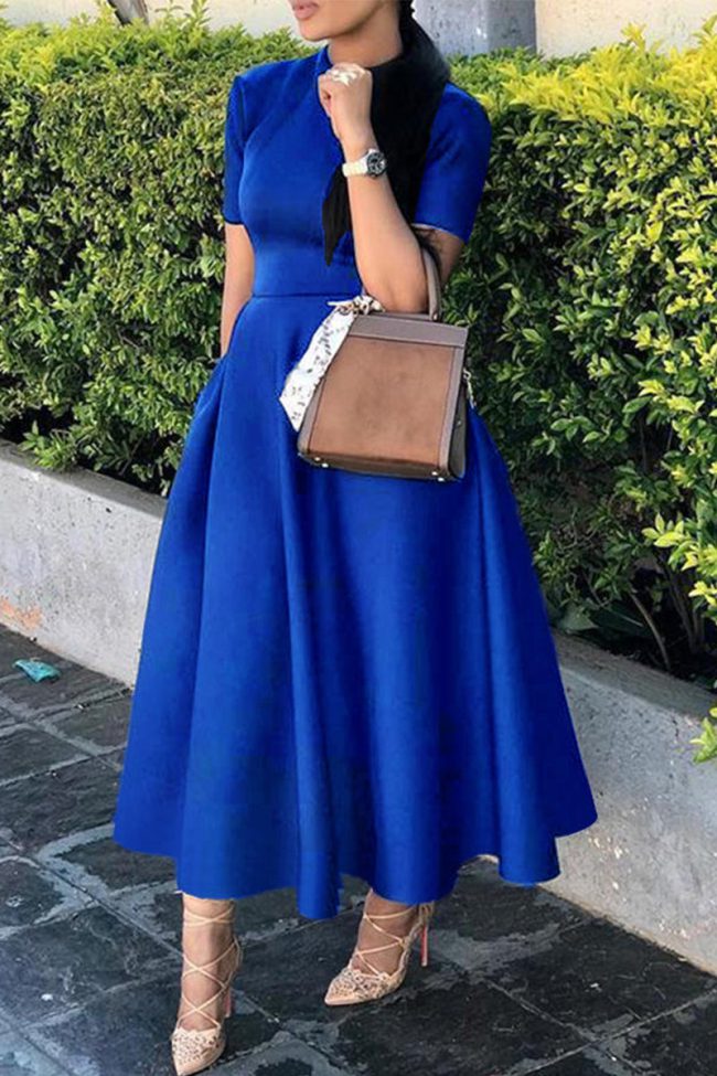 Celebrities Elegant Solid Solid Color O Neck Waist Skirt Dresses