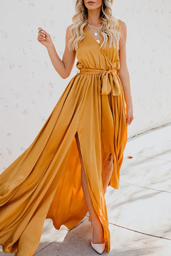 Elegant Solid High Opening V Neck Sleeveless Dress Dresses(3 Colors)