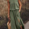 Fashion Casual Solid Patchwork Slit O Neck Waist Skirt Dresses(8 Colors)