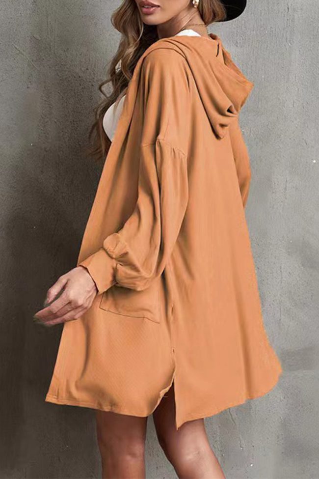Fashion Casual Solid Solid Color Hooded Collar Outerwear