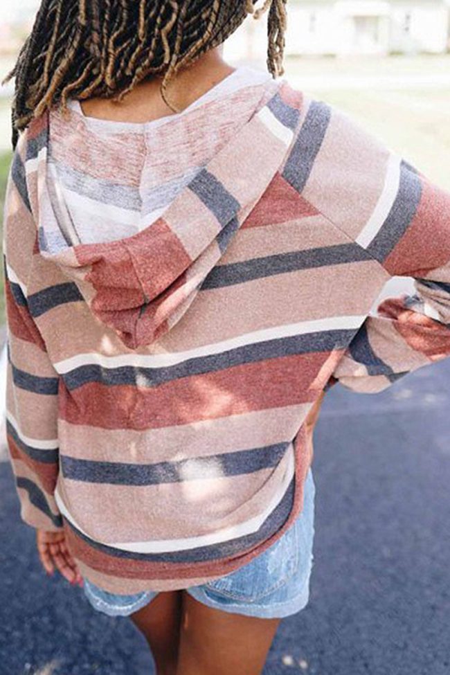Fashion Casual Striped Patchwork V Neck Tops