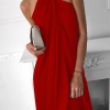 Fashion Elegant Solid Patchwork Halter Irregular Dress Dresses