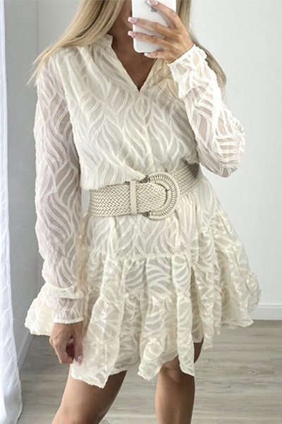 Fashion Elegant Striped See-through Flounce V Neck A Line Dresses (Without Belt)