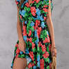 Fashion Print Patchwork V Neck Waist Skirt Dresses(6 colors)