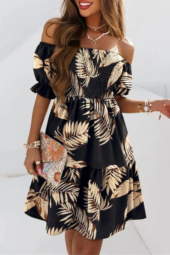Sexy Print Patchwork Off the Shoulder Dresses