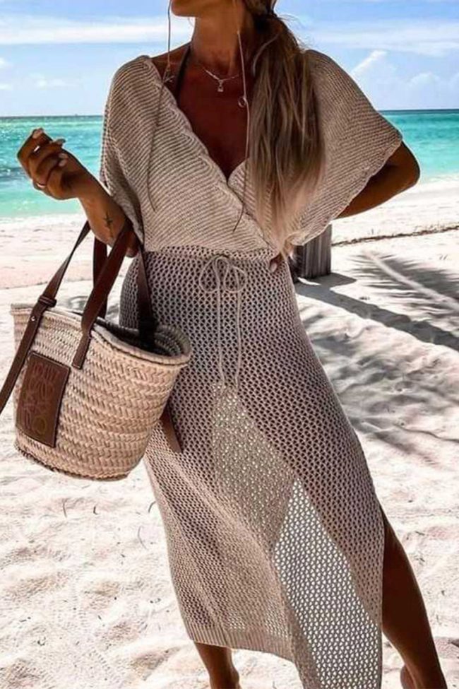 Sexy Vacation Solid Hollowed Out Patchwork Swimwears Cover Up