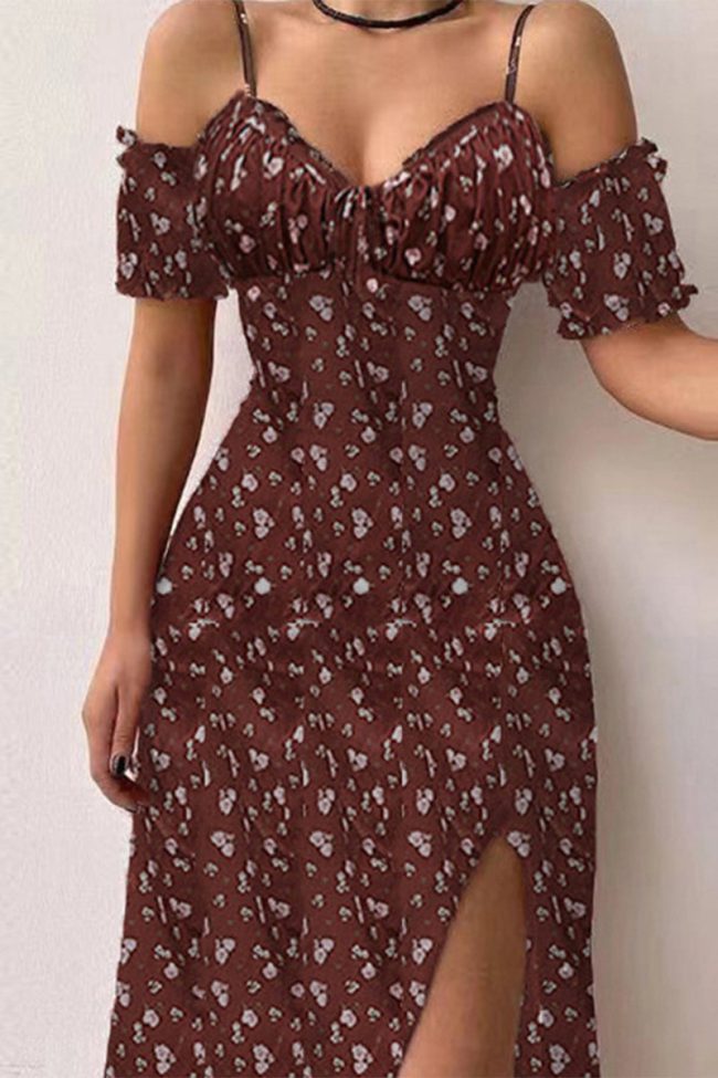 Sweet Elegant Print Asymmetrical Off the Shoulder A Line Dresses(5 Colors)