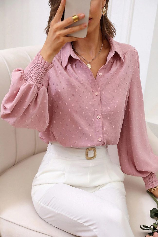 Work Simplicity Solid Buttons Solid Color Turndown Collar Blouses(4 Colors)