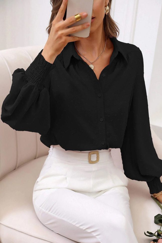 Work Simplicity Solid Buttons Solid Color Turndown Collar Blouses(4 Colors)