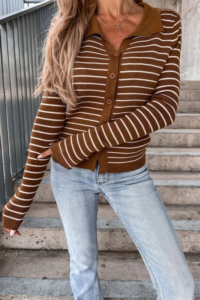 Work Striped Patchwork POLO collar Tops