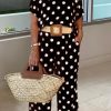 Casual Polka Dot Patchwork O Neck Short Sleeve Two Pieces
