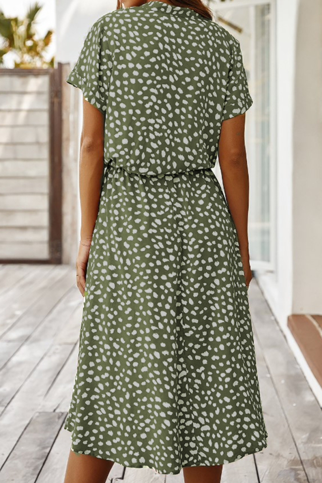 Casual Print Split Joint Turndown Collar Waist Skirt Dresses(8 colors)