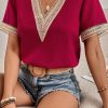 Casual Simplicity Solid Patchwork V Neck Tops(8 Colors)