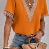 Casual Simplicity Solid Patchwork V Neck Tops(8 Colors)